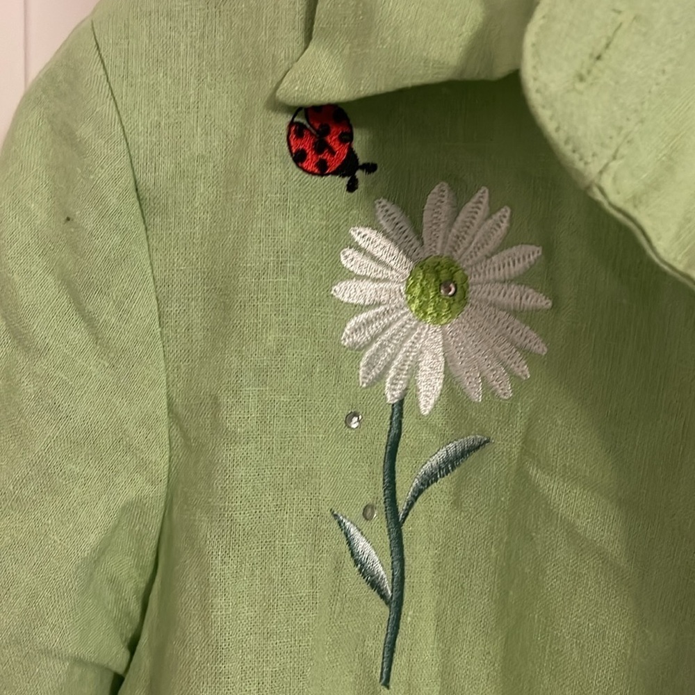 VINTAGE  LINEN A.K.C. Pistachio Green Ladybug Embroidered tank &‎ jacket size S